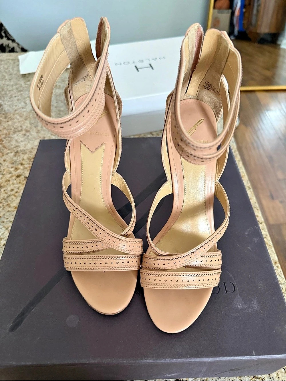 Brian Atwood Belleca Leather Heels in Nude US 8.5